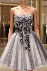 Tulle Gray Short Semi Formal Prom Dress Homecoming Dress Coktail Dress